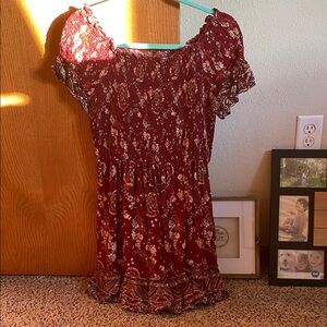 Bohemian Floral Ruffle Dress - Burgundy